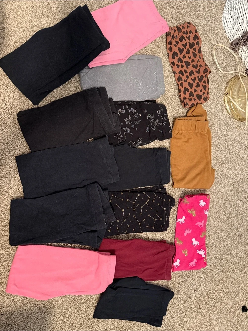 Mixed Girls' Leggings Bundle - Black, Pink, Brown, Maroon, Mustard (15 pairs)